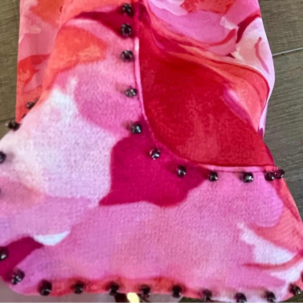 Maggie Barnes 1X Floral Sheer Pink V Neck Beaded Top Fairy Whimsical Tunic‎ Work - Picture 10 of 12